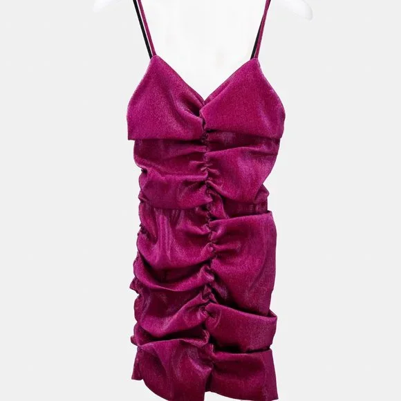 Area Fuchsia Ruched Mini Dress - Picture 2 of 11
